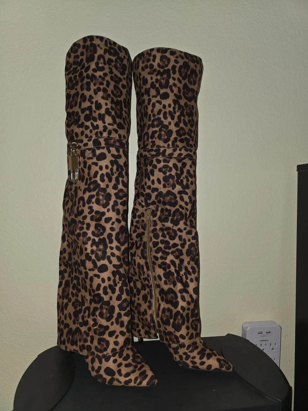 NWT Leopard print knee-high boots w zipper & lock detail